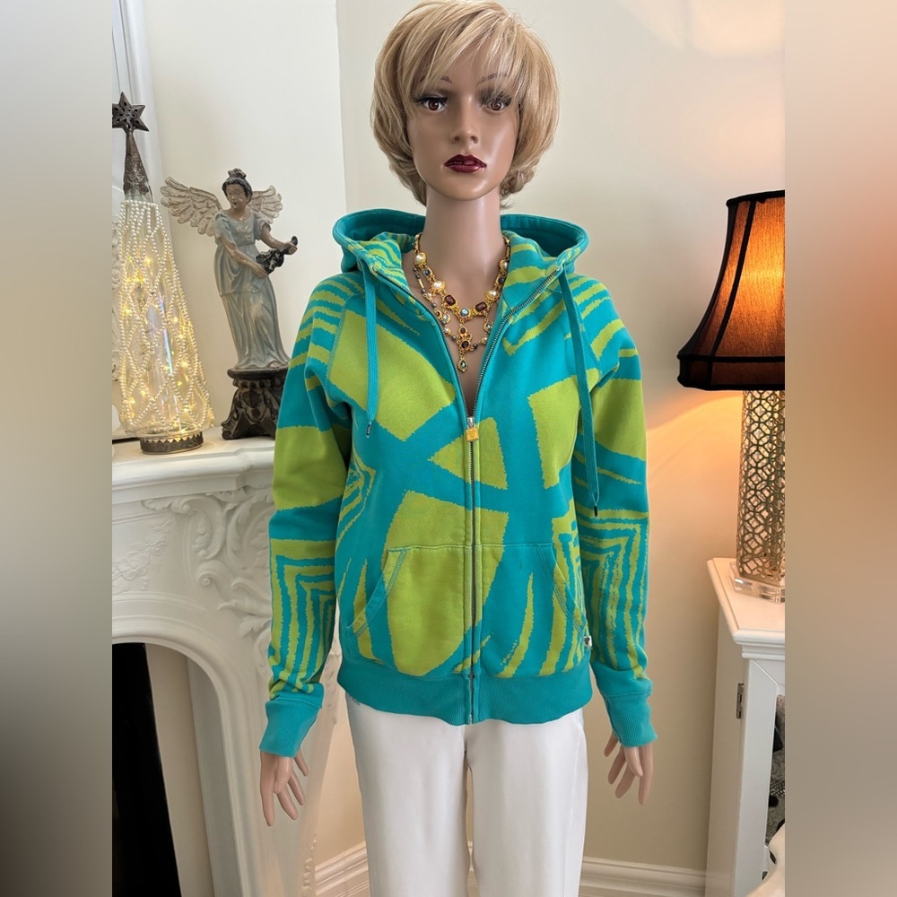 Vibrant Teal and Lime Green Hoodie - Picture 2 of 16